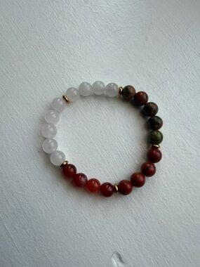 Multicolor Beaded Stretch Bracelet – Rose Quartz, Carnelian & Jasper